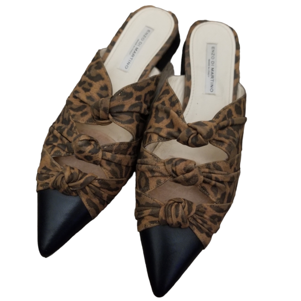 Enzo Di Martini Leopard Knot Mules Slides Size 7